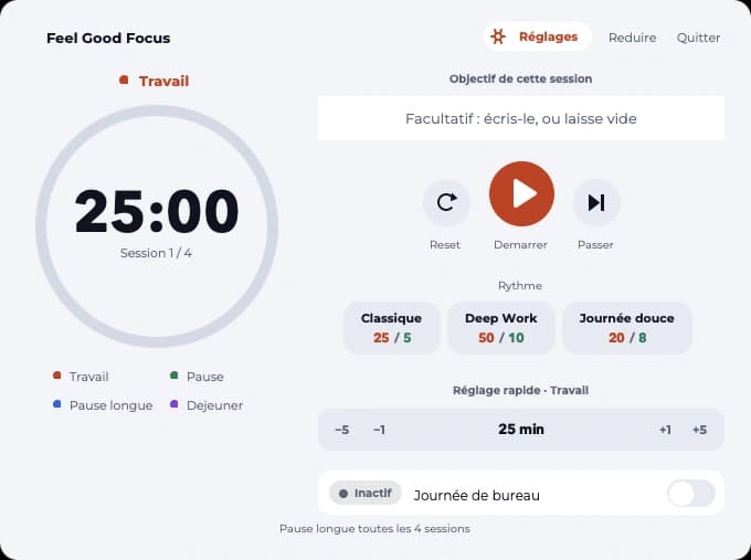 L'application Pause Focus, minuteur Pomodoro